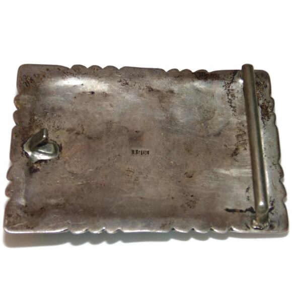 Vintage Navajo B. Begays Sterling Silver Coral Claw Turquoise Large Belt Buckle - Picture 4 of 5